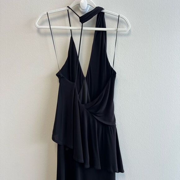 Reiss Xena Asymmetrical Midi Strappy Open Back Cocktail Dress Black UK 12 US 2 - Picture 8 of 13